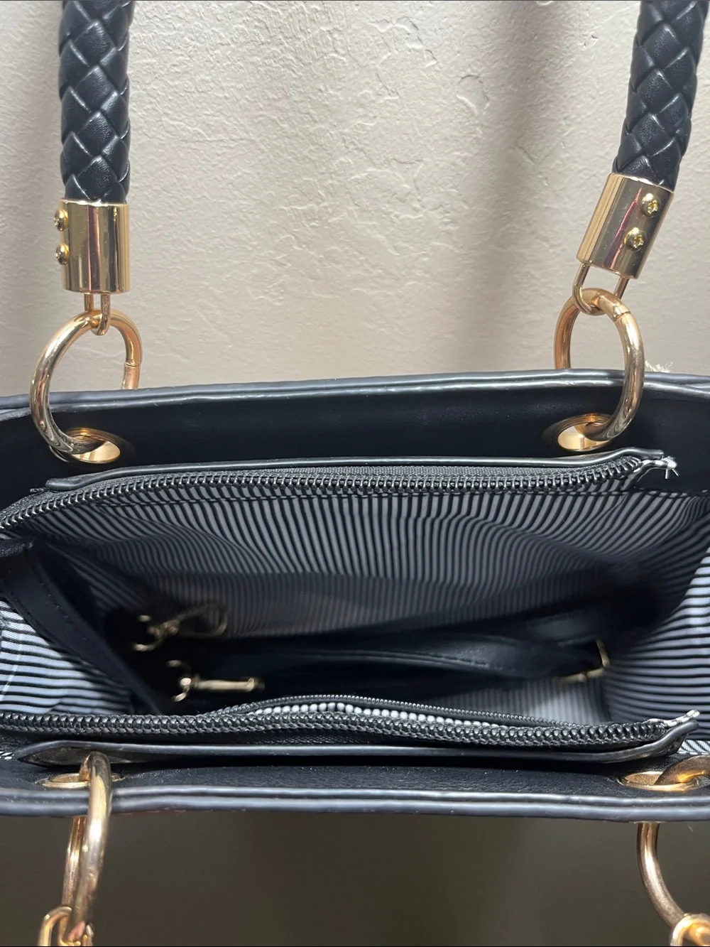 Stylish Colorblock Tote Handbag - Black, Beige, White